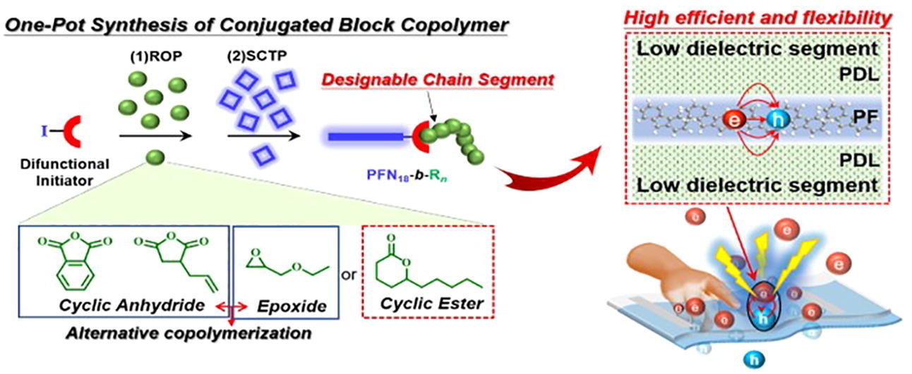 Facile one-pot synthesis of rod-coil bio-block copolymers and uncovering their role in forming the efficient stretchable touch-responsive light emitting diodes