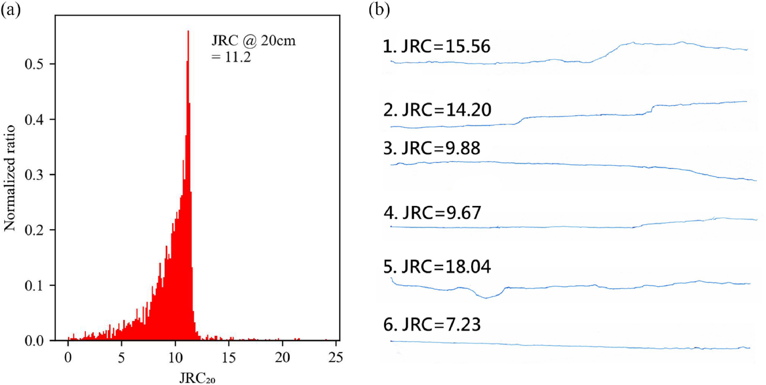 Fig. 23. (a) Analyzed JRC20; (b) JRC20 of field measurement profile calculated based on Tse and Cruden.