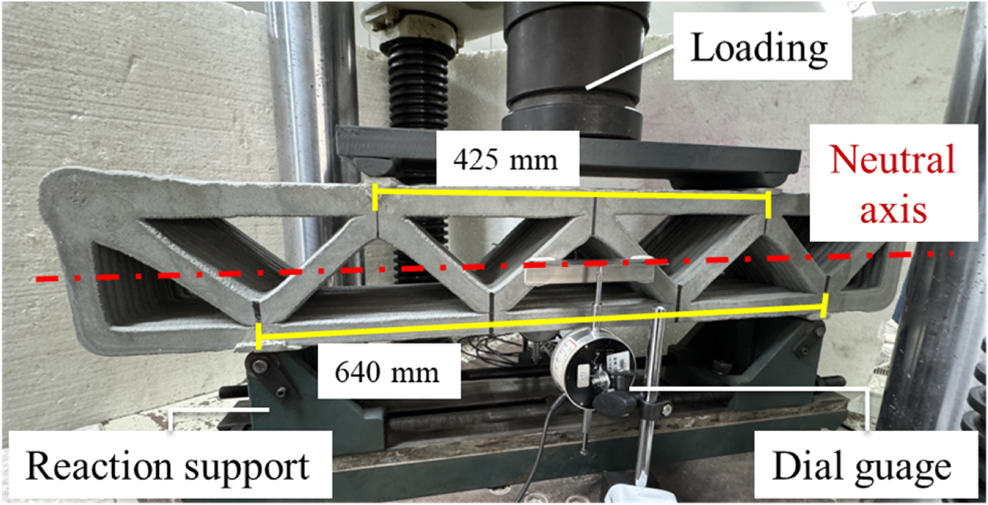 Fig. 6. The illustration of the experimental setup of the four-point bending test of 3D printing truss member.